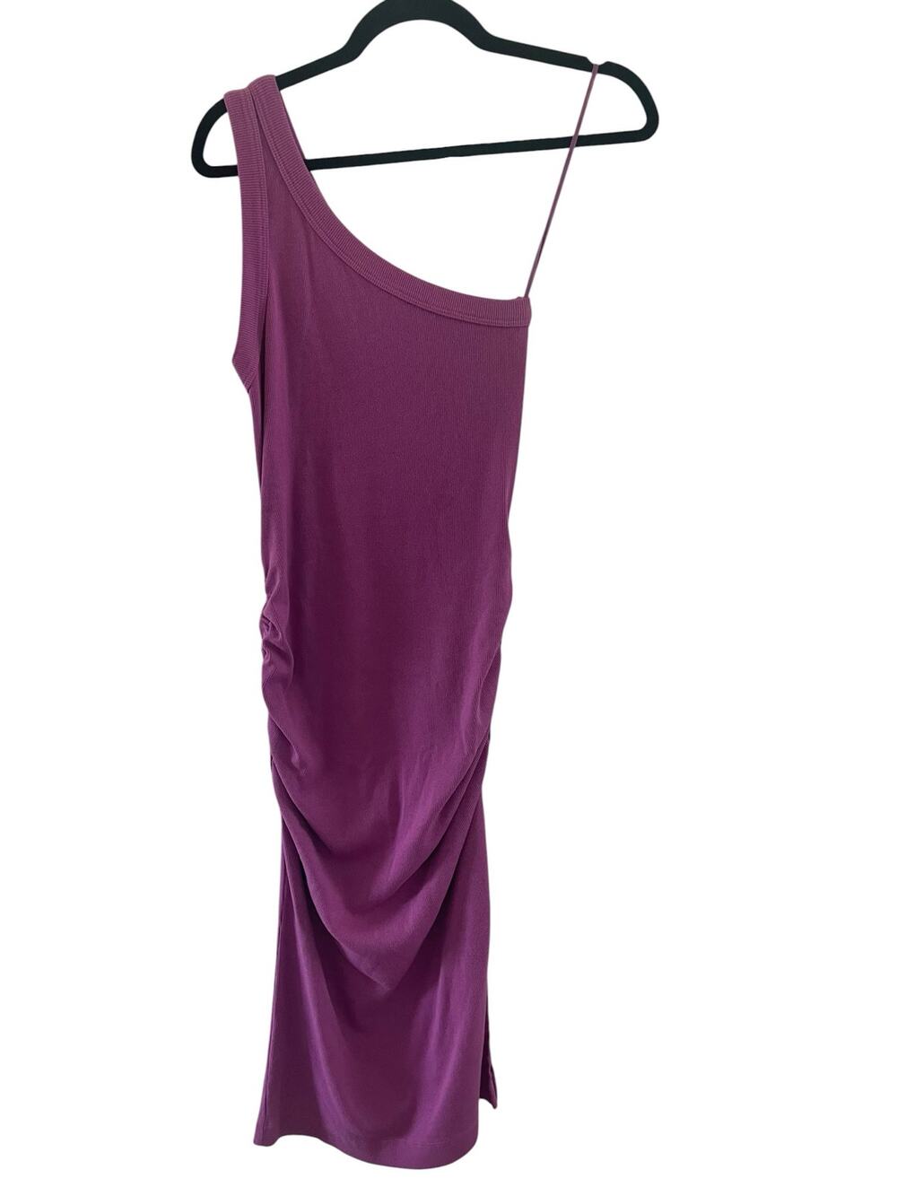 Michael Stars Magenta One-Shoulder Ribbed Ruched Midi Dress Made in USA Sz MP